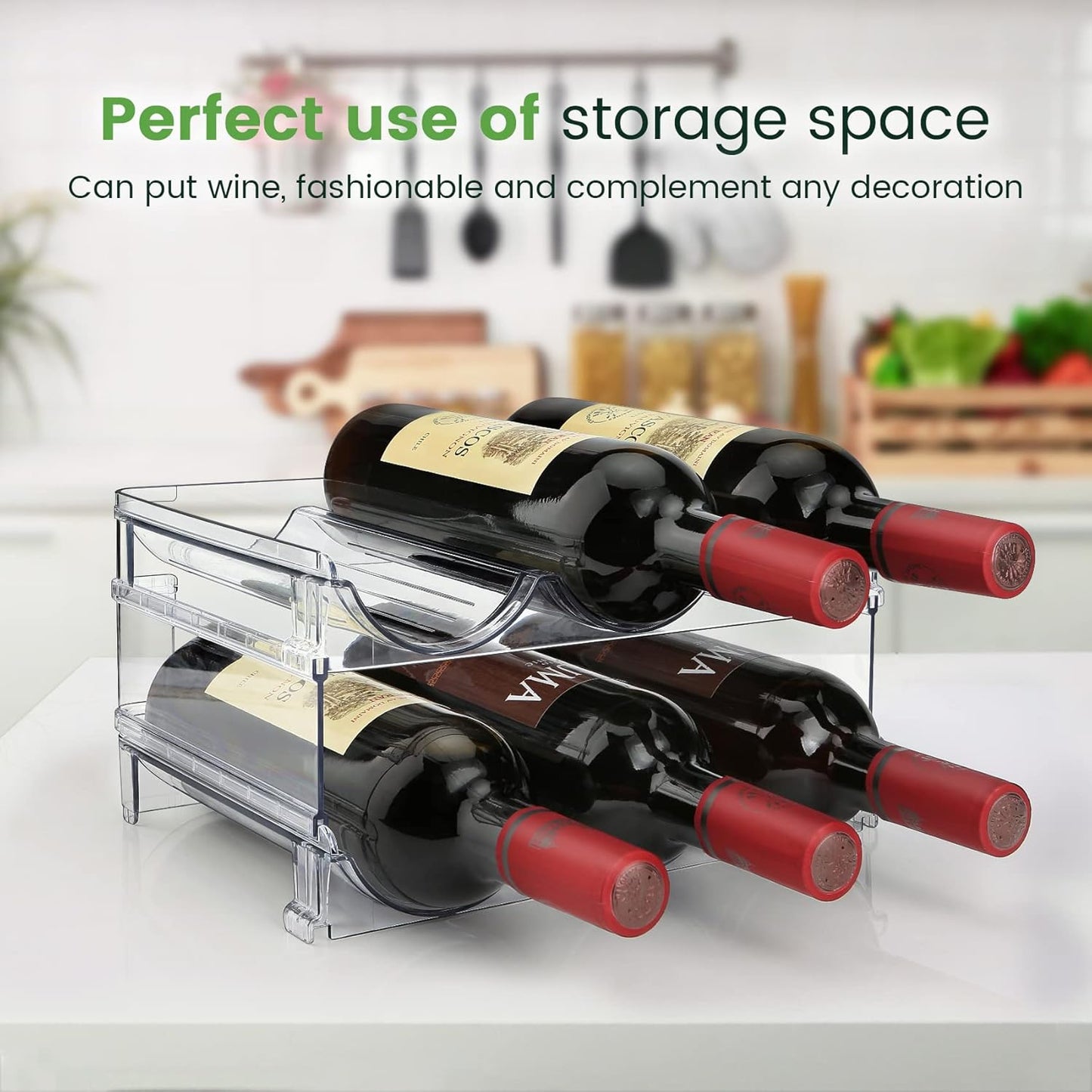 Efficient Water Bottle Organizer - Space-Saving Rack for Cabinets - 2 Pack Clear Lucite Storage Solution