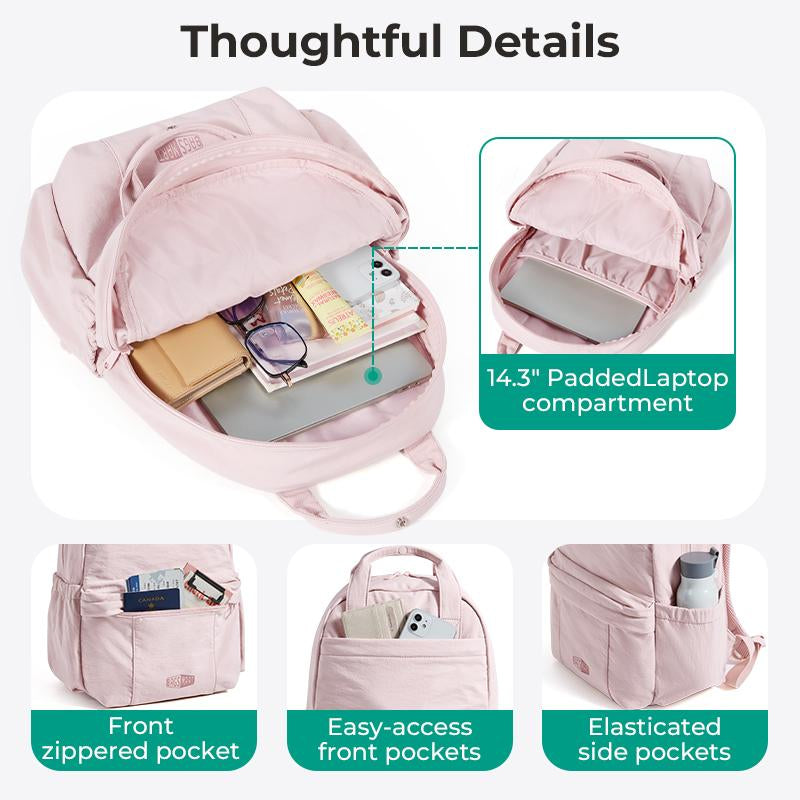 BAGSMART Chic 20L Waterproof Casual College Backpack Fits 14.3" Laptop & 40 Oz Water Bottle Lightweight 0.84Lbs Travel Backpack for Adults