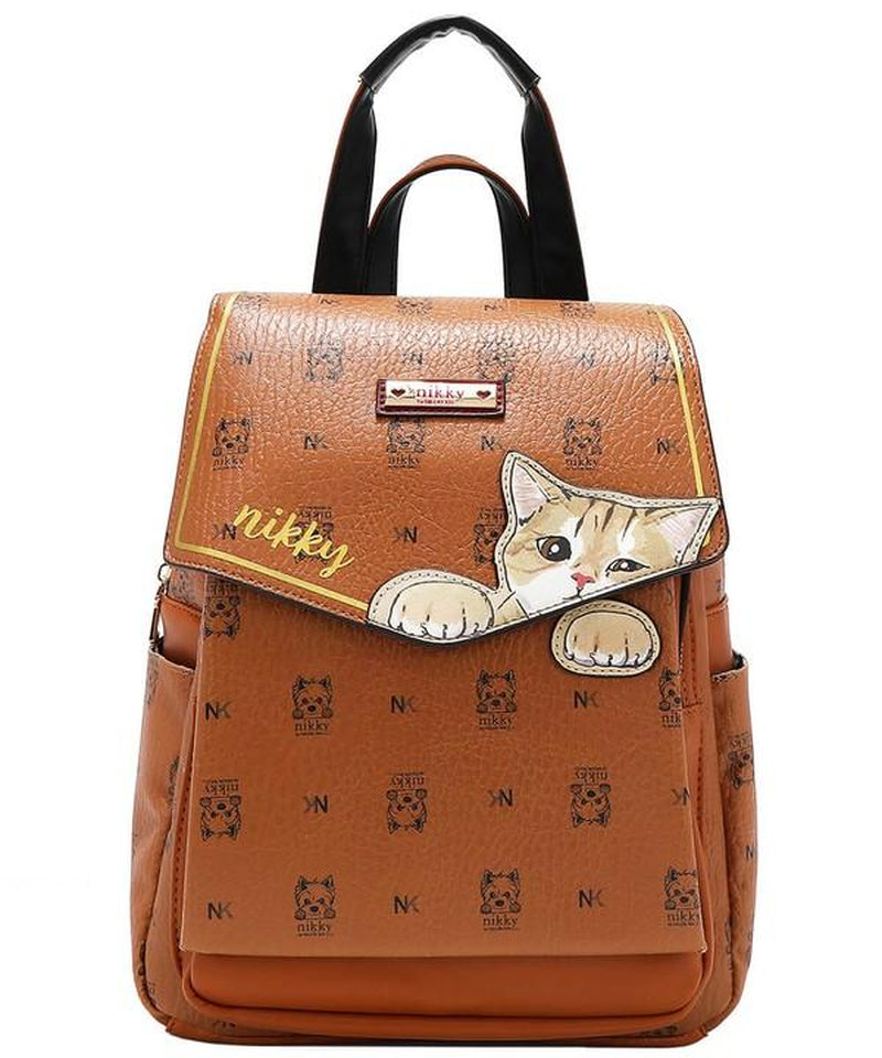 Nicole Lee Cat Eco-Leather Convertible Backpack Bag - Medium Size, Versatile & Sustainable, Cartoon Pattern, Eco-Friendly Material, Convertible Straps, Casual Daypack, Bookbag,Back-To-School,Labor Day