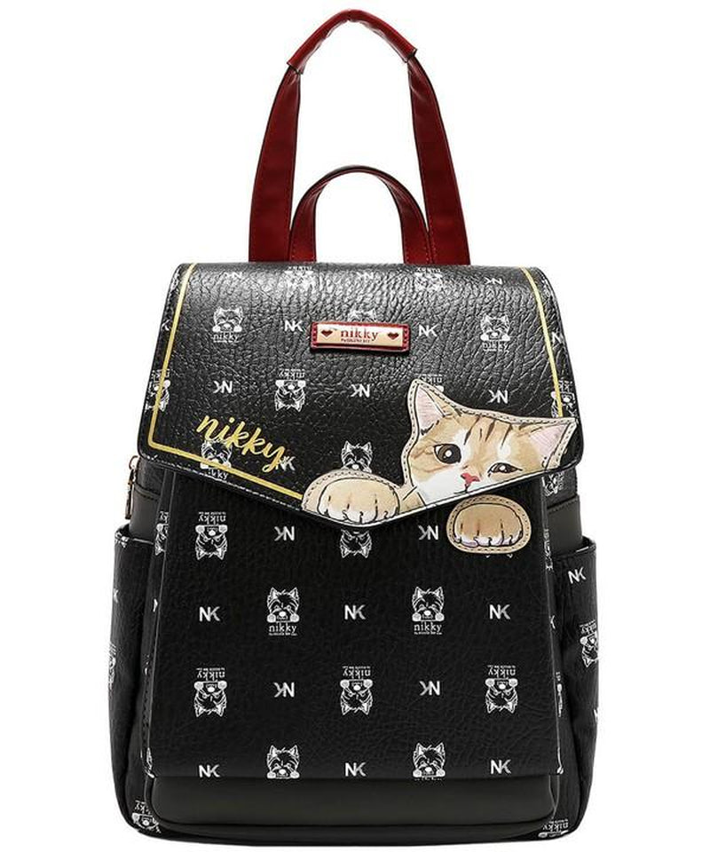 Nicole Lee Cat Eco-Leather Convertible Backpack Bag - Medium Size, Versatile & Sustainable, Cartoon Pattern, Eco-Friendly Material, Convertible Straps, Casual Daypack, Bookbag,Back-To-School,Labor Day