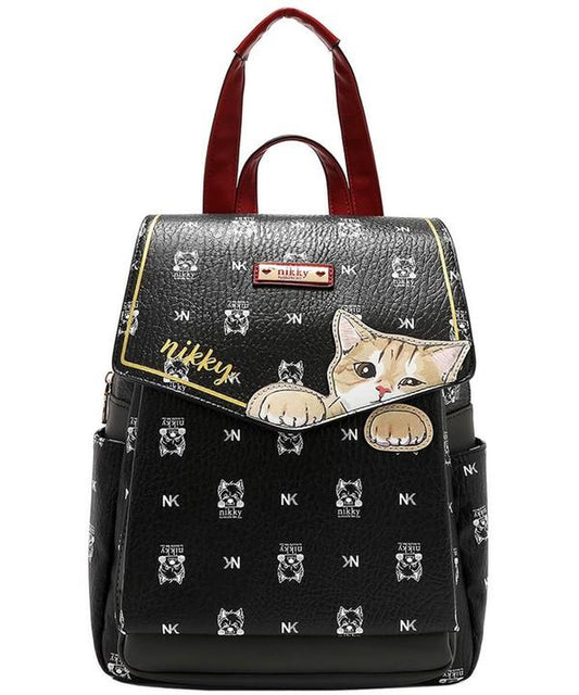 Nicole Lee Cat Eco-Leather Convertible Backpack Bag - Medium Size, Versatile & Sustainable, Cartoon Pattern, Eco-Friendly Material, Convertible Straps, Casual Daypack, Bookbag,Back-To-School,Labor Day