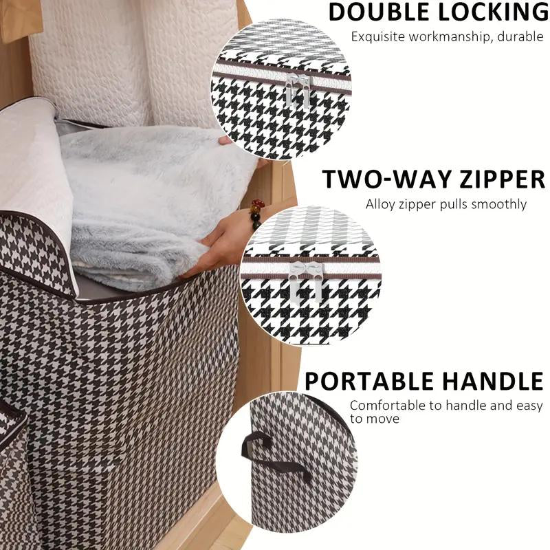 Extra-Large 47.55Gal Thousandbird Checkered Pattern Thickenedstorage Container Largecapacity Clothes Quilt Storagebucket Dust Andmoisture Resistant Bagsdouble Zipper Storage Bags with Handles, Homebedroom, Travel Storagebaskets