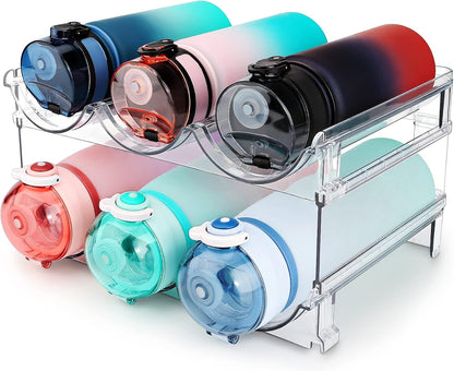 Efficient Water Bottle Organizer - Space-Saving Rack for Cabinets - 2 Pack Clear Lucite Storage Solution