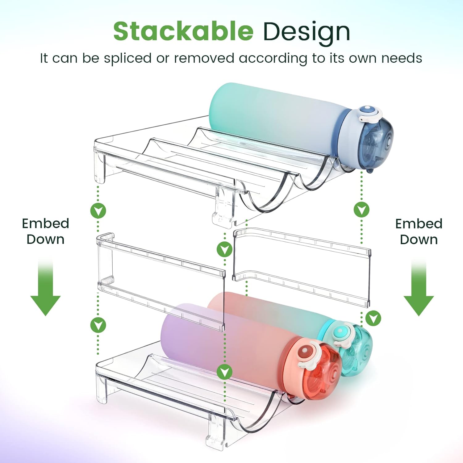 Efficient Water Bottle Organizer - Space-Saving Rack for Cabinets - 2 Pack Clear Lucite Storage Solution