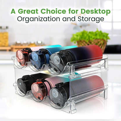 Efficient Water Bottle Organizer - Space-Saving Rack for Cabinets - 2 Pack Clear Lucite Storage Solution