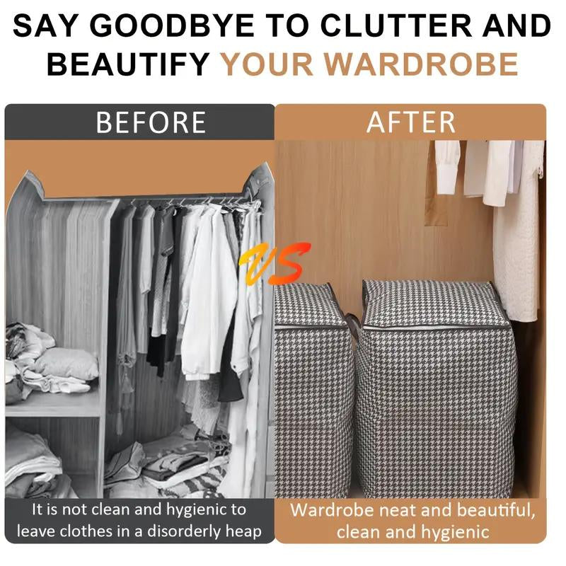 Extra-Large 47.55Gal Thousandbird Checkered Pattern Thickenedstorage Container Largecapacity Clothes Quilt Storagebucket Dust Andmoisture Resistant Bagsdouble Zipper Storage Bags with Handles, Homebedroom, Travel Storagebaskets