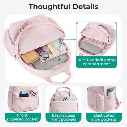 BAGSMART Chic 20L Waterproof Casual College Backpack Fits 14.3" Laptop & 40 Oz Water Bottle Lightweight 0.84Lbs Travel Backpack for Adults