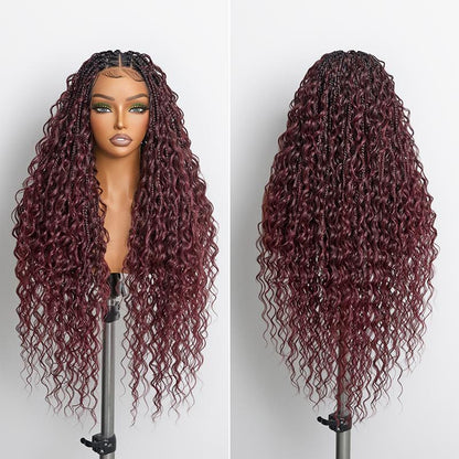 Frodio Veralux™ Fiber 30" Full Lace Boho Braid Synthetic Box Braid Wig – Grid-Part Top with Mixed Boho Curls