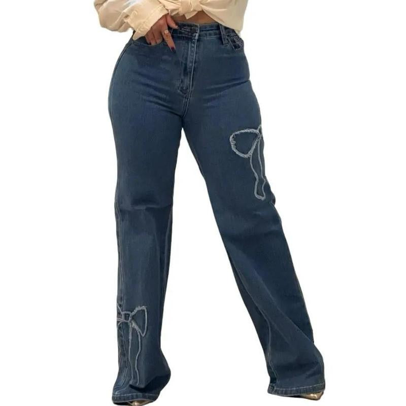 2025 Coquette Denim Jeans - Bows, Leopard , Rhinestones Feminine Fabric