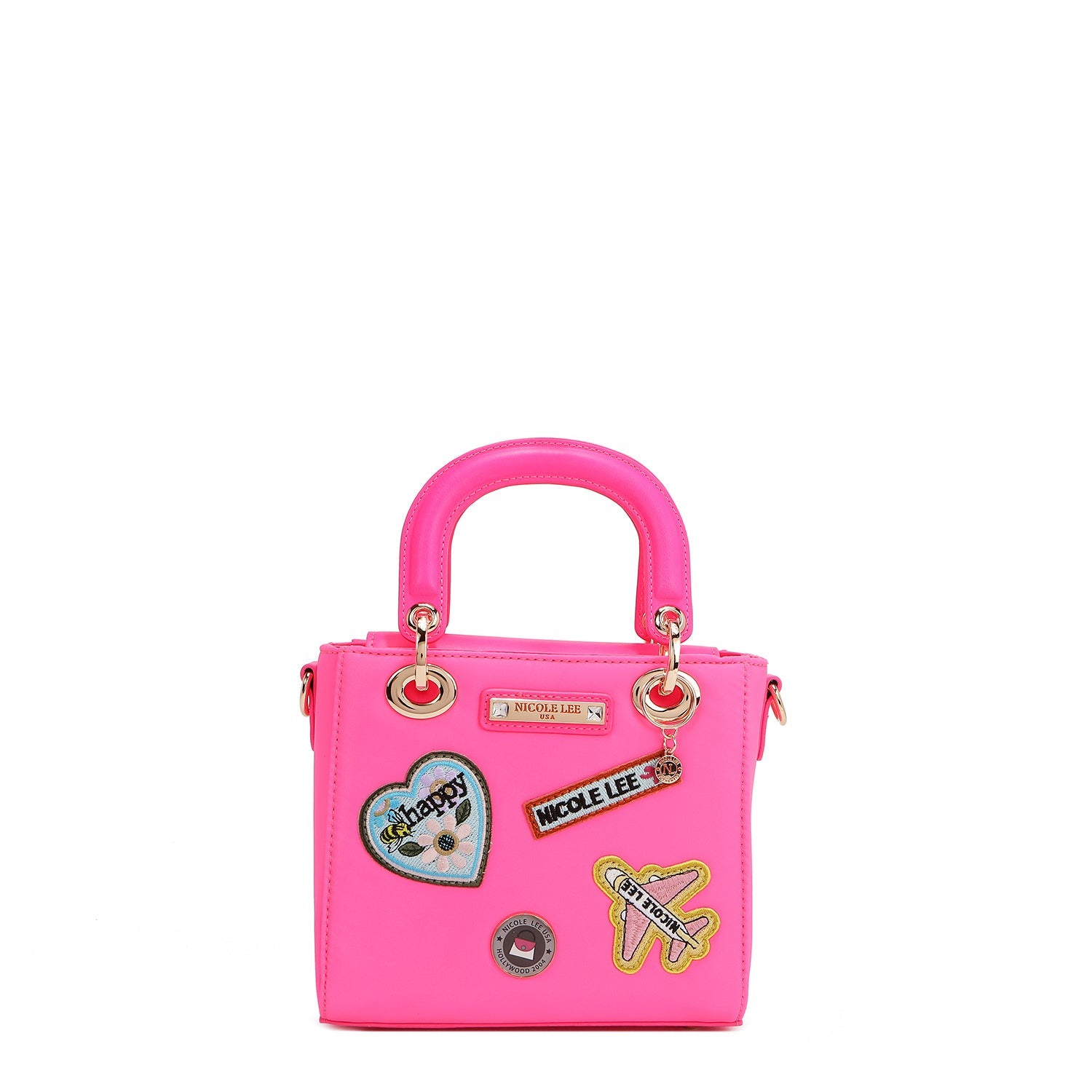 BOLSO DE MANO CON PARCHES DE COLORES (ROSA)-3