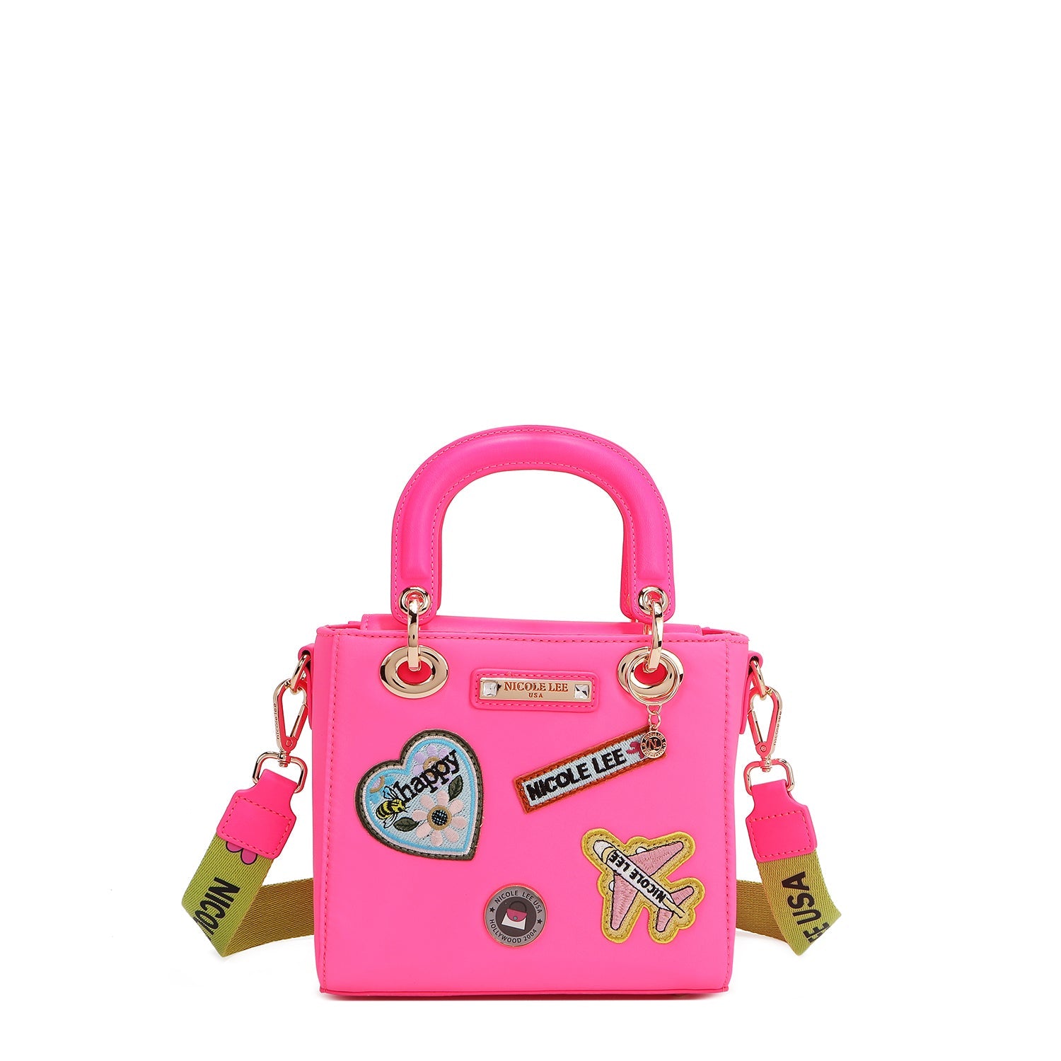 BOLSO DE MANO CON PARCHES DE COLORES (ROSA)-0