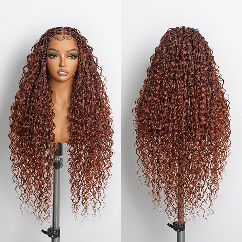 Frodio Veralux™ Fiber 30" Full Lace Boho Braid Synthetic Box Braid Wig – Grid-Part Top with Mixed Boho Curls