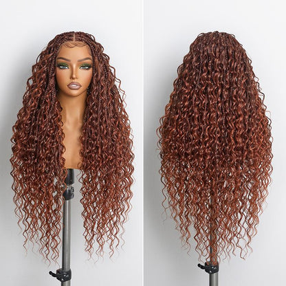 Frodio Veralux™ Fiber 30" Full Lace Boho Braid Synthetic Box Braid Wig – Grid-Part Top with Mixed Boho Curls