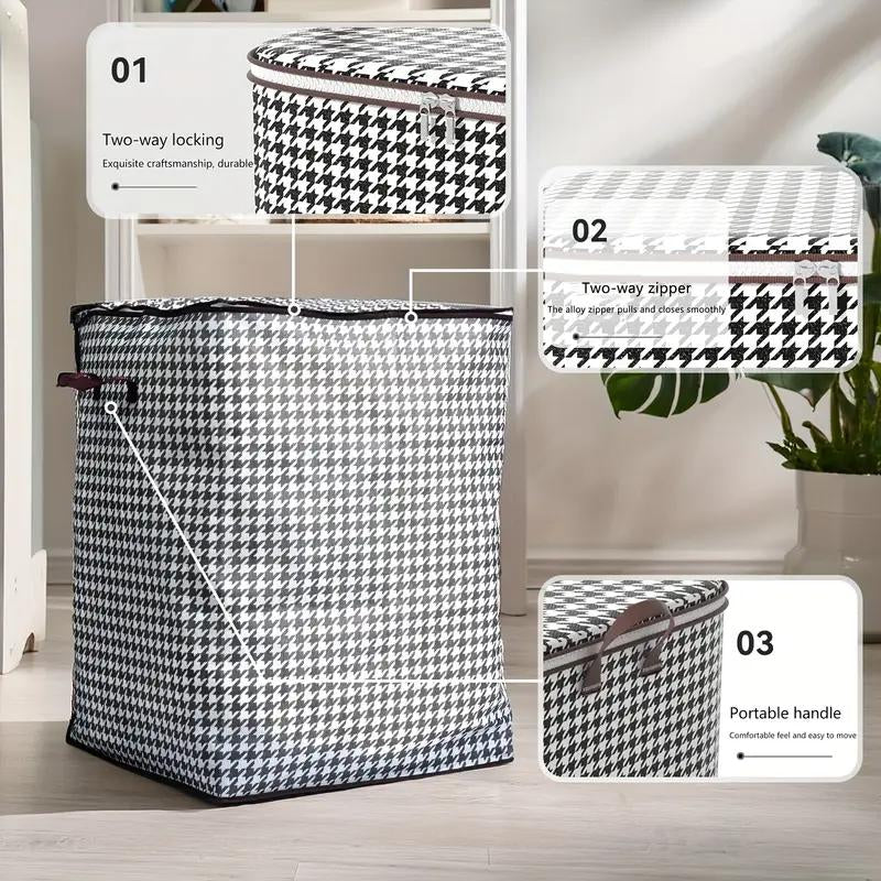 Extra-Large 47.55Gal Thousandbird Checkered Pattern Thickenedstorage Container Largecapacity Clothes Quilt Storagebucket Dust Andmoisture Resistant Bagsdouble Zipper Storage Bags with Handles, Homebedroom, Travel Storagebaskets