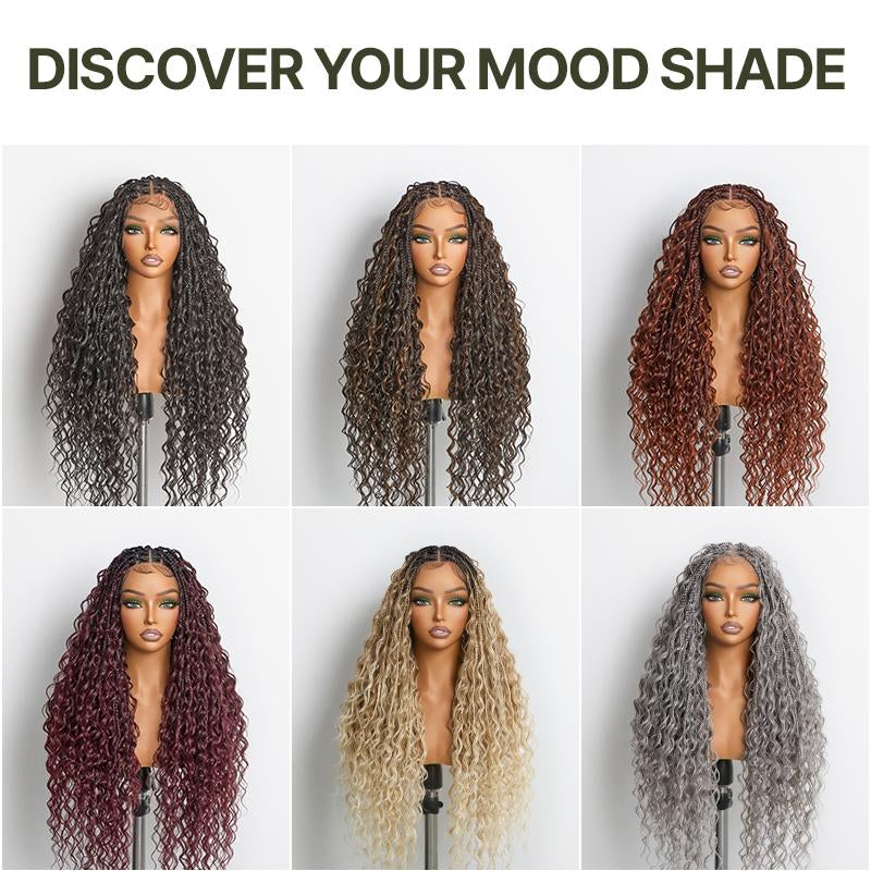 Frodio Veralux™ Fiber 30" Full Lace Boho Braid Synthetic Box Braid Wig – Grid-Part Top with Mixed Boho Curls