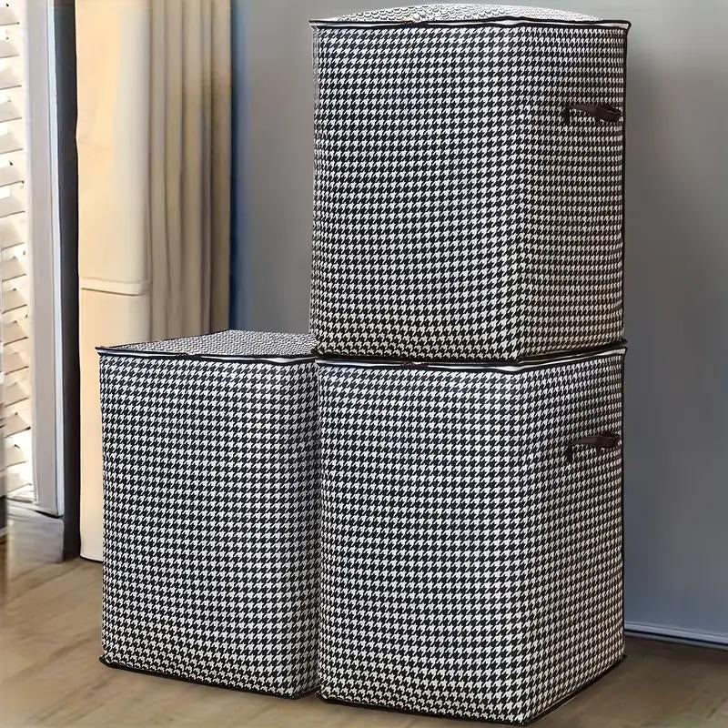 Extra-Large 47.55Gal Thousandbird Checkered Pattern Thickenedstorage Container Largecapacity Clothes Quilt Storagebucket Dust Andmoisture Resistant Bagsdouble Zipper Storage Bags with Handles, Homebedroom, Travel Storagebaskets