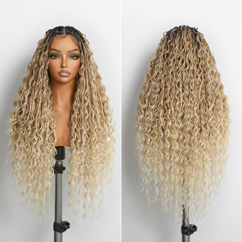 Frodio Veralux™ Fiber 30" Full Lace Boho Braid Synthetic Box Braid Wig – Grid-Part Top with Mixed Boho Curls