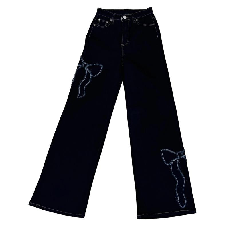 2025 Coquette Denim Jeans - Bows, Leopard , Rhinestones Feminine Fabric