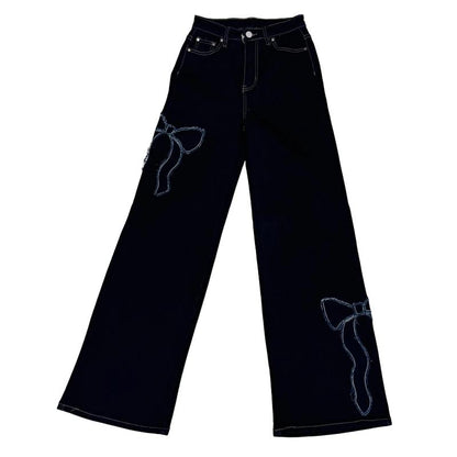2025 Coquette Denim Jeans - Bows, Leopard , Rhinestones Feminine Fabric