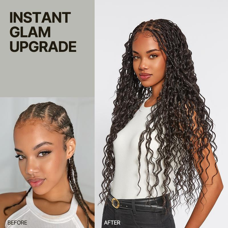 Frodio Veralux™ Fiber 30" Full Lace Boho Braid Synthetic Box Braid Wig – Grid-Part Top with Mixed Boho Curls