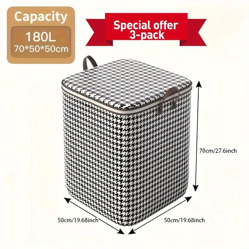 Extra-Large 47.55Gal Thousandbird Checkered Pattern Thickenedstorage Container Largecapacity Clothes Quilt Storagebucket Dust Andmoisture Resistant Bagsdouble Zipper Storage Bags with Handles, Homebedroom, Travel Storagebaskets