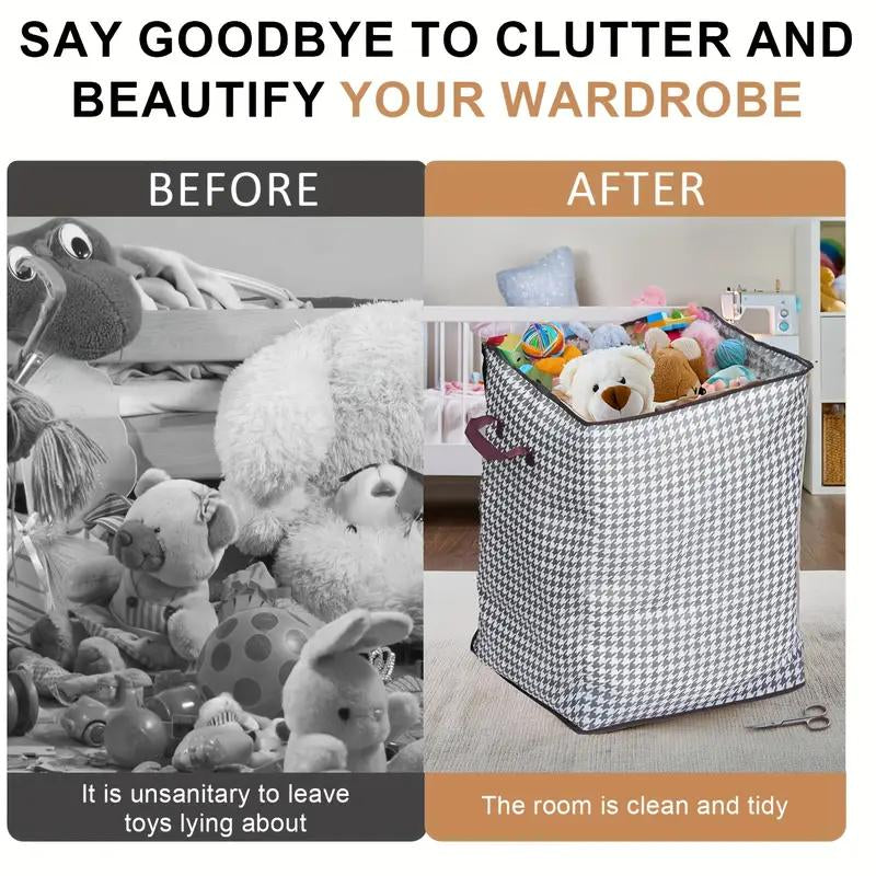 Extra-Large 47.55Gal Thousandbird Checkered Pattern Thickenedstorage Container Largecapacity Clothes Quilt Storagebucket Dust Andmoisture Resistant Bagsdouble Zipper Storage Bags with Handles, Homebedroom, Travel Storagebaskets